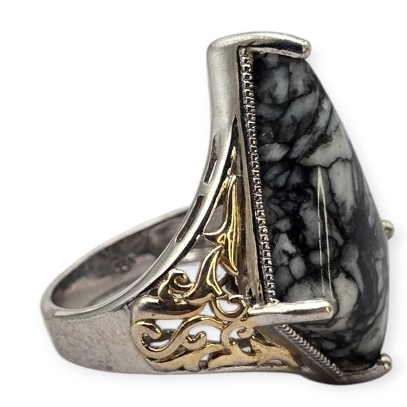 Black & White Dendritic Agate Sterling 925 Ring Chuck Clemency Viking Style - Picture 3 of 8